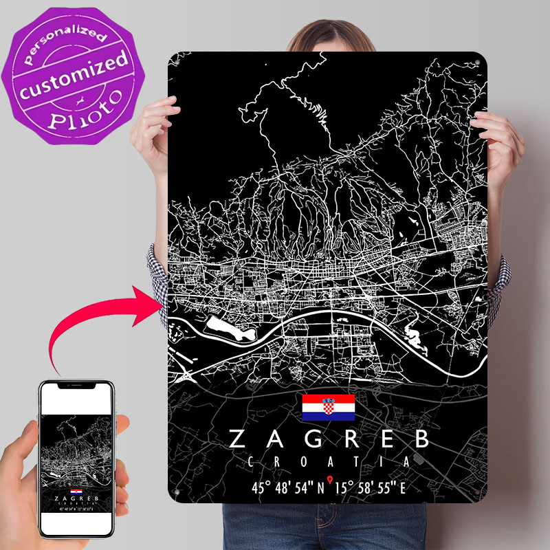 3D Printing Zagreb - 자그레브 지도 크로아티아 포스터 레트로 3D