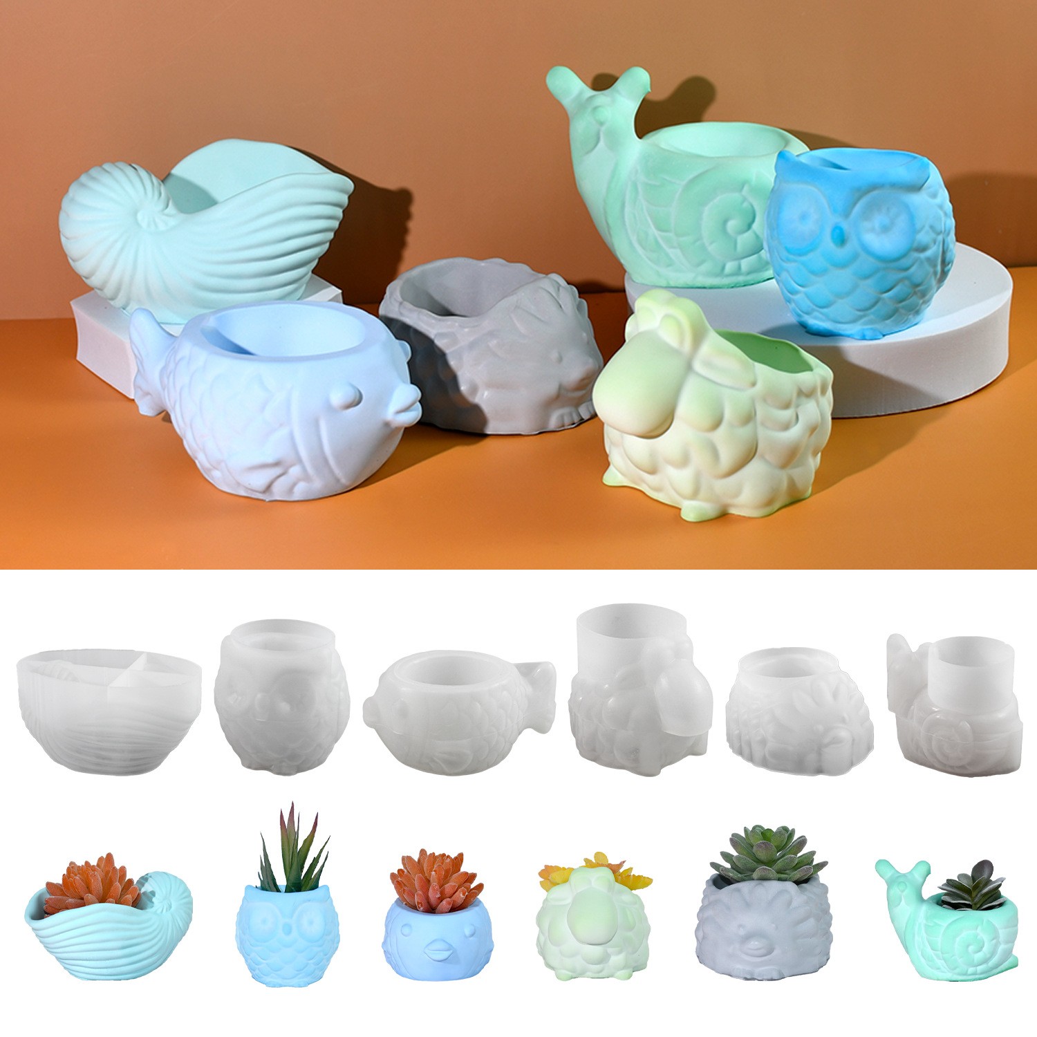 3D 동물 꽃 냄비 실리콘 금형 DIY 달팽이 올빼미  - 3D Printing Epoxy Resin 리뷰 및 가격