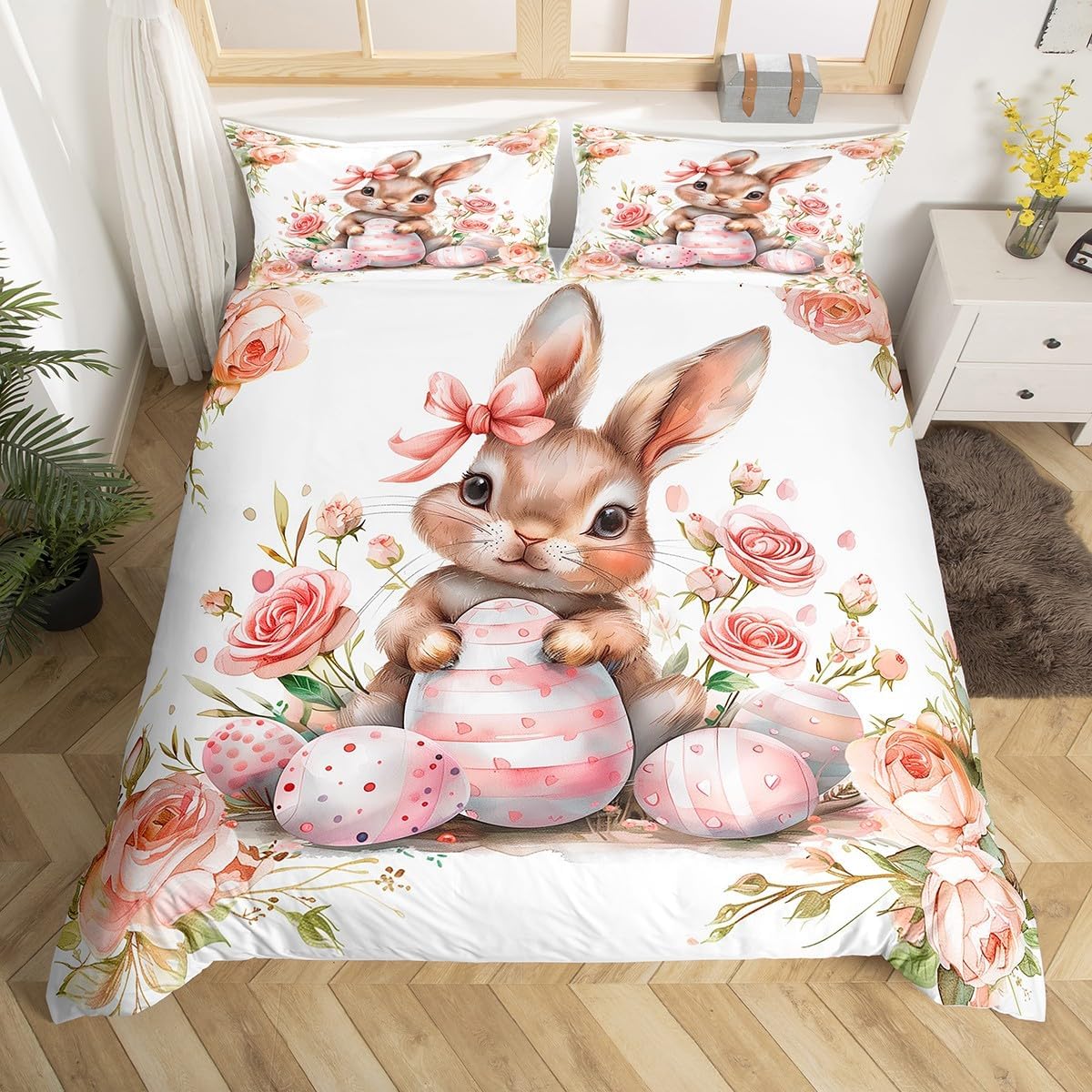부활절 장미 토끼 이불 커버, 귀여운 토끼, 행복한 부 - 3D Printing Rabbit 리뷰 및 가격