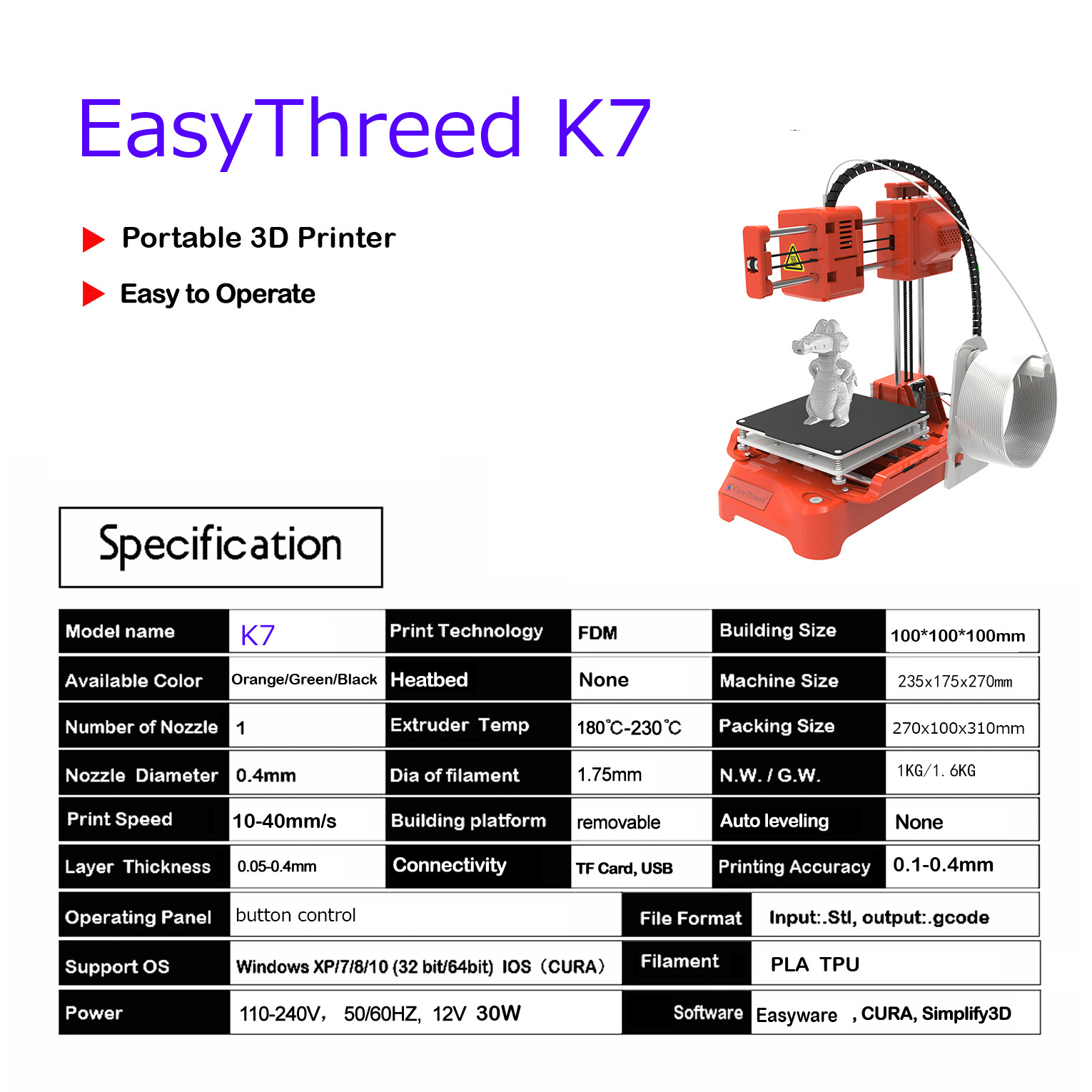Easythreed K7 휴대용 미니 데스크탑 3D 프 - 3D Printing Nerd 리뷰 및 가격